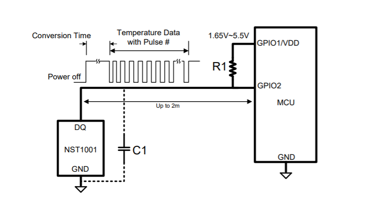 NST1001脉冲型双引脚数字输出型温度传感器应用手册